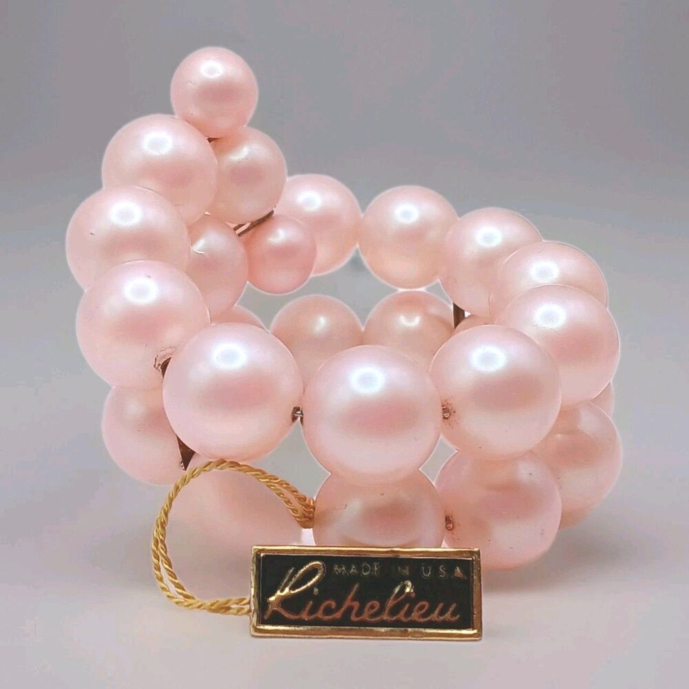 Vintage Richelieu Double Strand Pink, Metallic, Thick Beaded Bracelet with Tags!